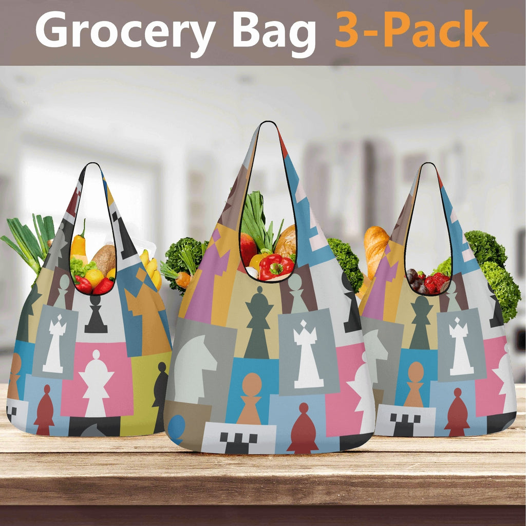 Colourful Chess 3 Pack of Foldable Shopping Bags 3-Pack Shopping Bags Chess Games Printed Offshore