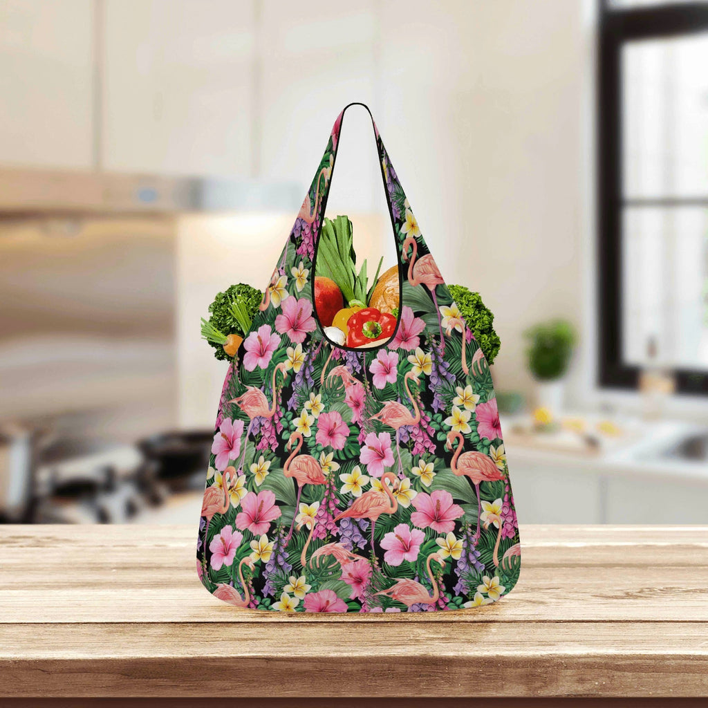 Flamingo Jungle 3 Pack of Foldable Shopping Bags 3-Pack Shopping Bags animal Plants Printed Offshore