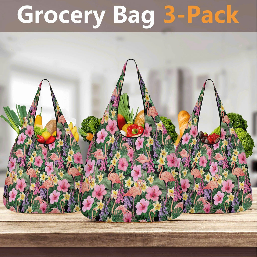 Flamingo Jungle 3 Pack of Foldable Shopping Bags 3-Pack Shopping Bags animal Plants Printed Offshore