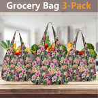 Flamingo Jungle 3 Pack of Foldable Shopping Bags 3-Pack Shopping Bags animal Plants Printed Offshore