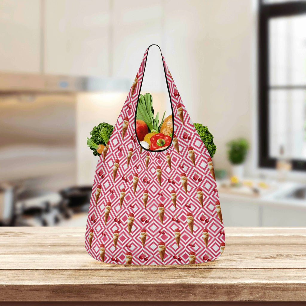 Cherry Ice Cream 3 Pack of Foldable Shopping Bags 3-Pack Shopping Bags Food Printed Offshore