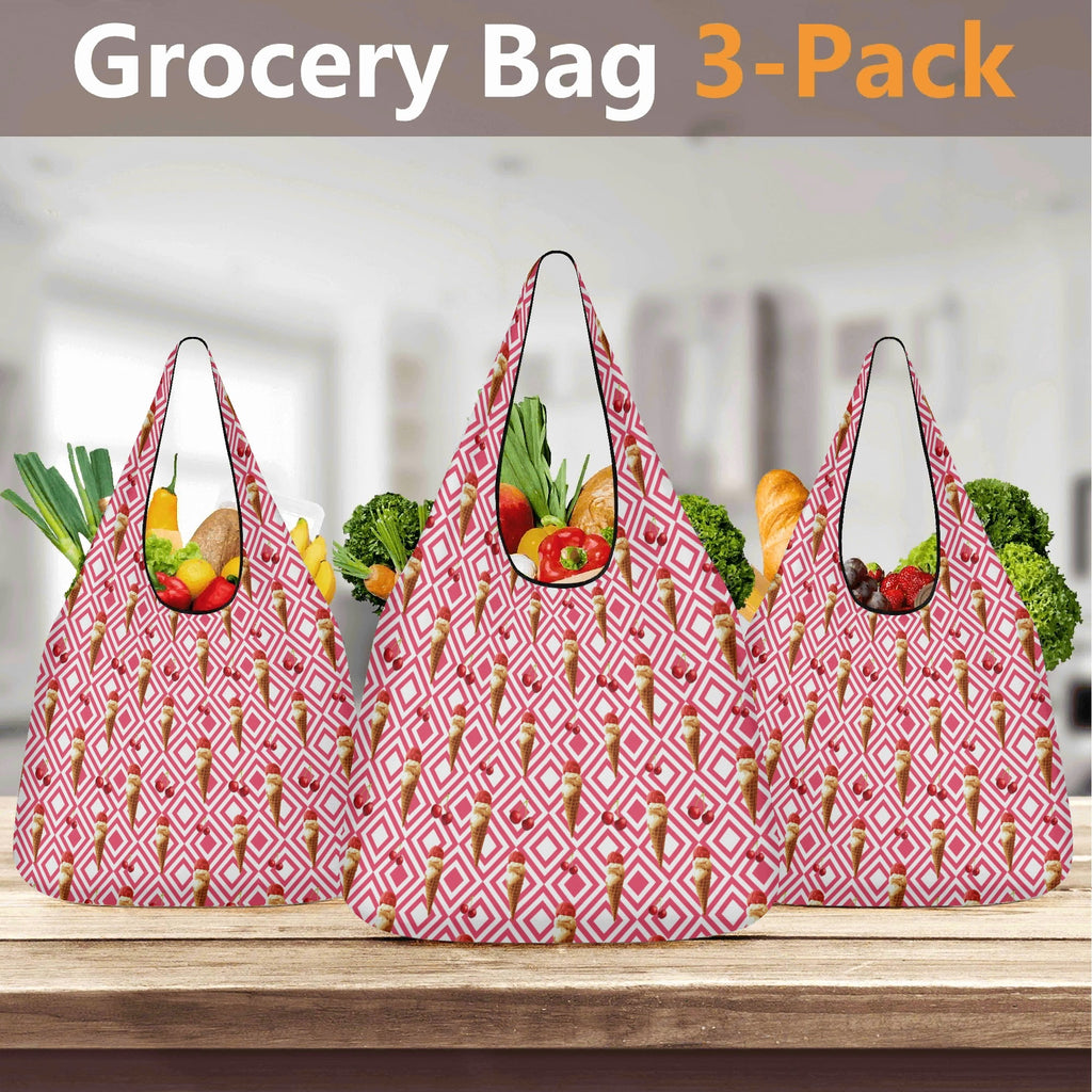 Cherry Ice Cream 3 Pack of Foldable Shopping Bags 3-Pack Shopping Bags Food Printed Offshore