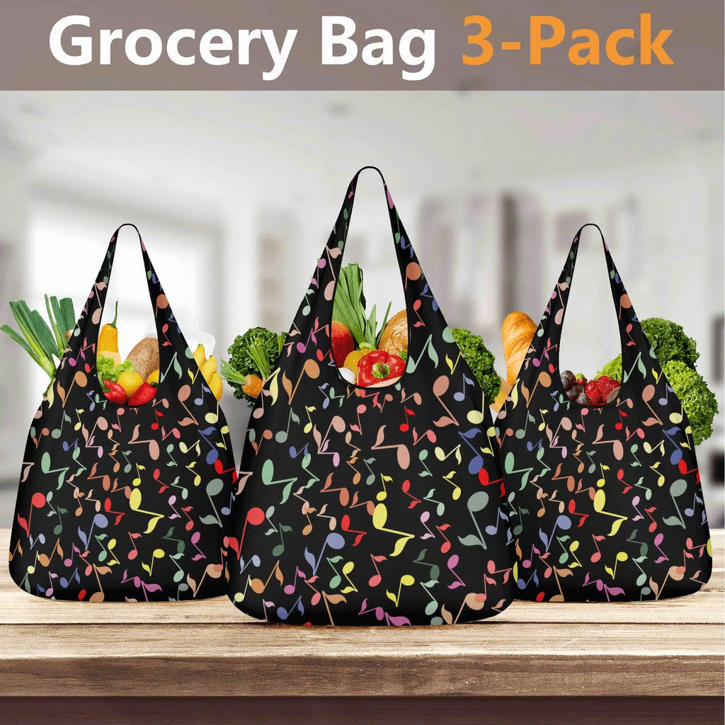 Colourful Music Notes, Quavers 3 Pack of Foldable Shopping Bags 3-Pack Shopping Bags Music Printed Offshore