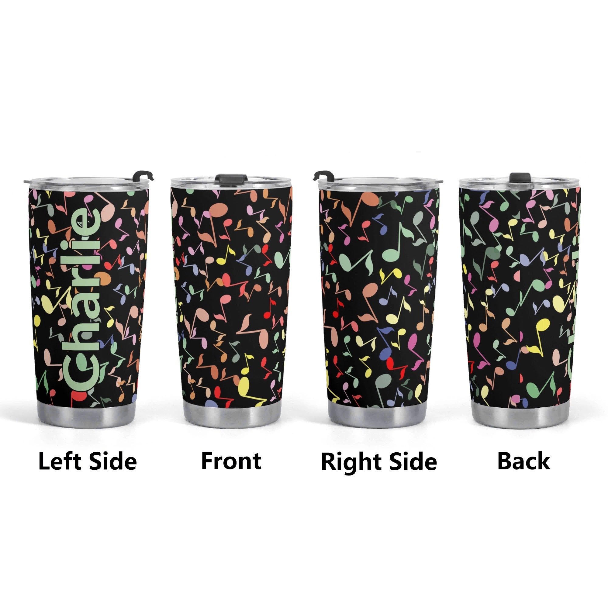 Personalised Colourful Music Notes Stainless Steel 20oz Travel Mug Personalised 20oz Travel Mug Music Printed Offshore