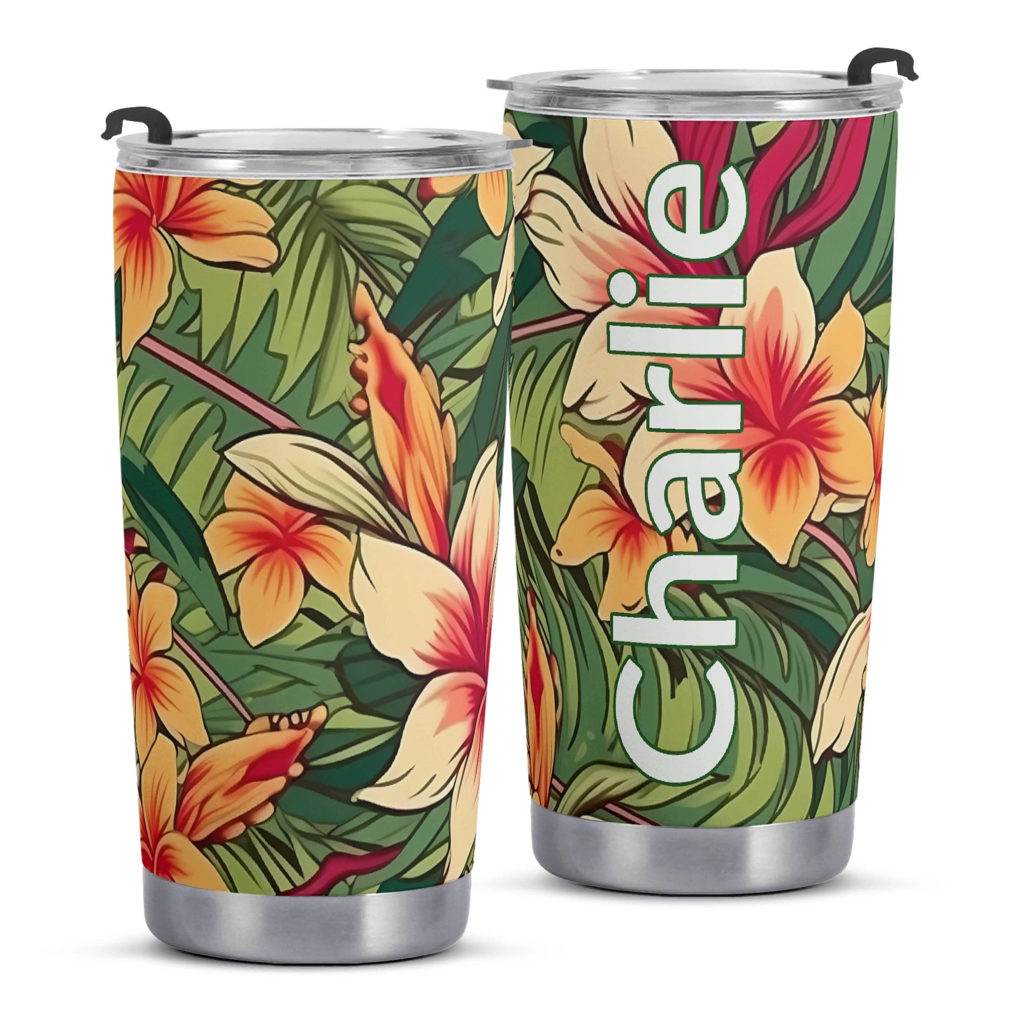 Personalised Vintage Hawaiian Floral Stainless Steel 20oz Travel Mug Personalised 20oz Travel Mug Plants Printed Offshore