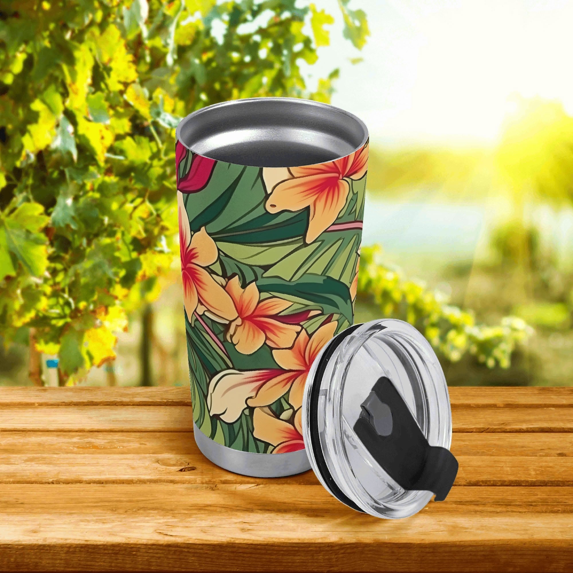 Personalised Vintage Hawaiian Floral Stainless Steel 20oz Travel Mug Personalised 20oz Travel Mug Plants Printed Offshore