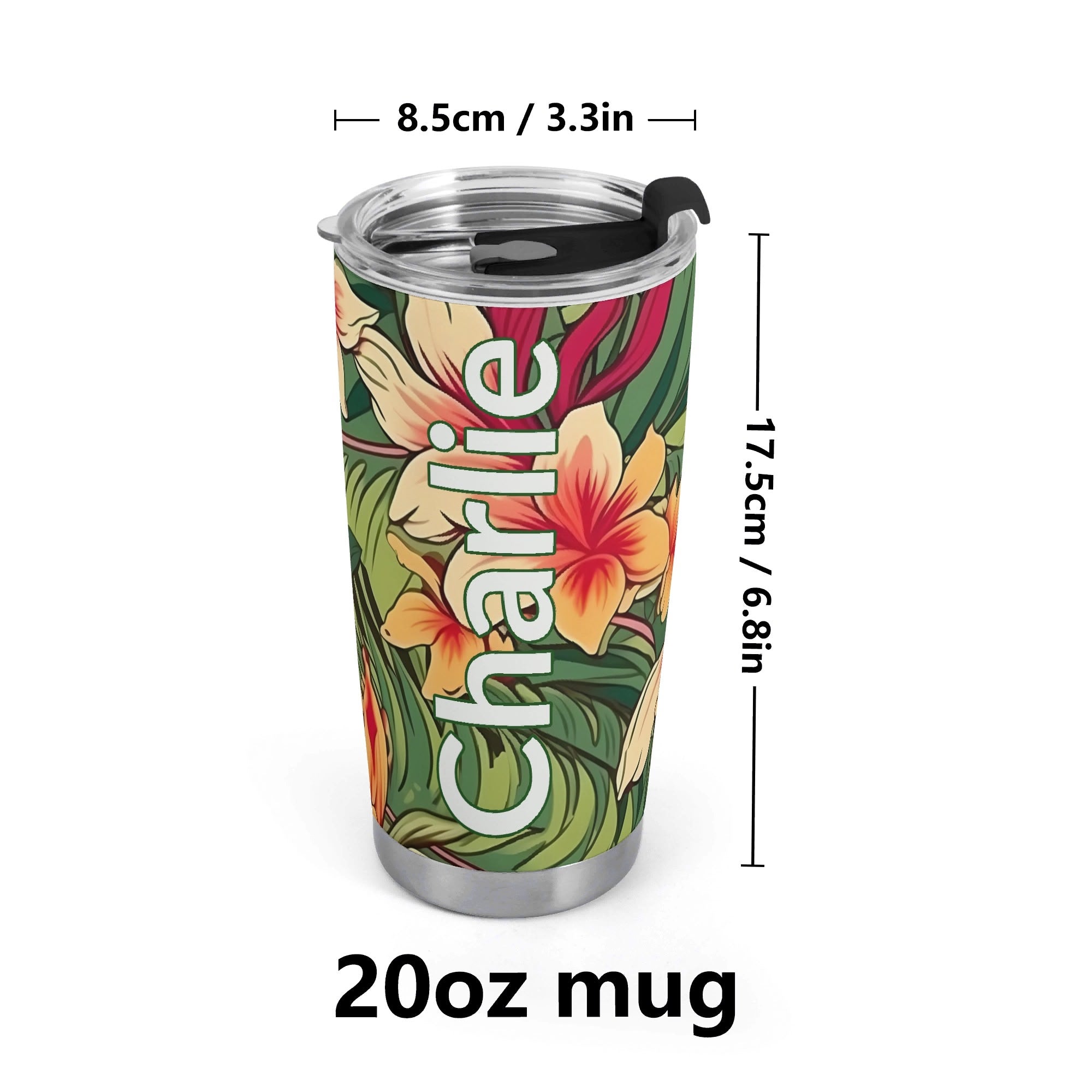 Personalised Vintage Hawaiian Floral Stainless Steel 20oz Travel Mug Personalised 20oz Travel Mug Plants Printed Offshore