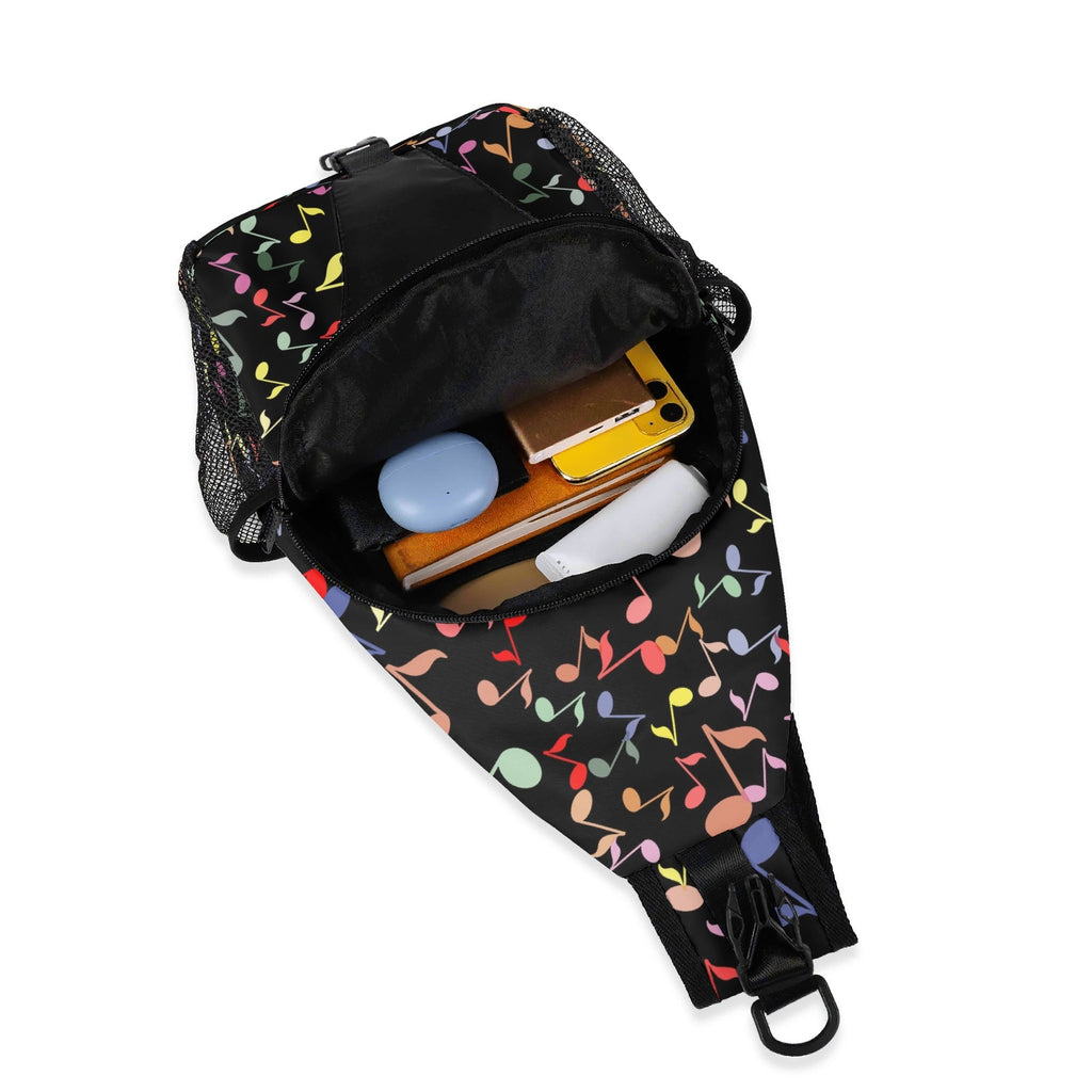 Colourful Music Notes, Quavers Chest Crossbody Bag with Adjustable Strap Chest Crossbody Bag Music Printed Offshore