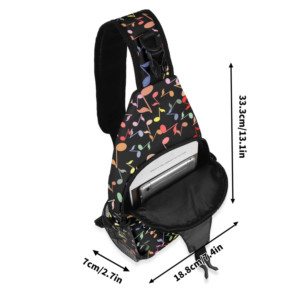 Colourful Music Notes, Quavers Chest Crossbody Bag with Adjustable Strap Chest Crossbody Bag Music Printed Offshore