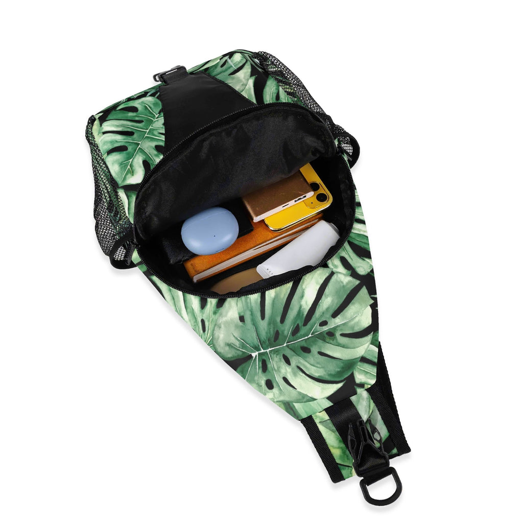 Jungle Leaves Chest Crossbody Bag with Adjustable Strap Chest Crossbody Bag Plants Printed Offshore
