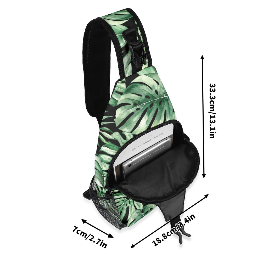 Jungle Leaves Chest Crossbody Bag with Adjustable Strap Chest Crossbody Bag Plants Printed Offshore