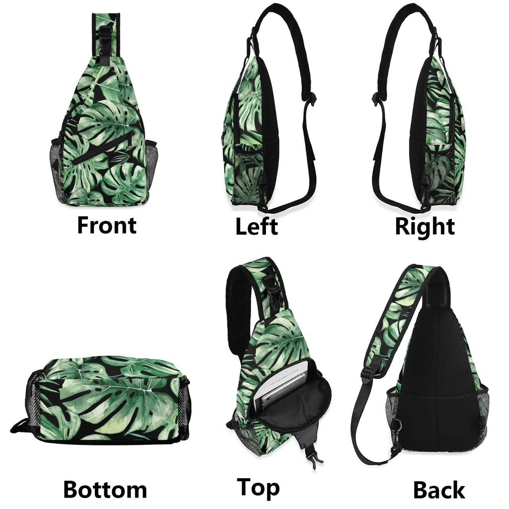 Jungle Leaves Chest Crossbody Bag with Adjustable Strap Chest Crossbody Bag Plants Printed Offshore