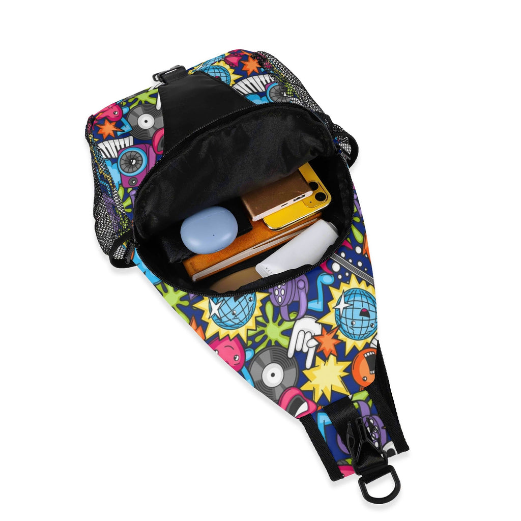 Sticker Music Chest Crossbody Bag with Adjustable Strap Chest Crossbody Bag Music Printed Offshore