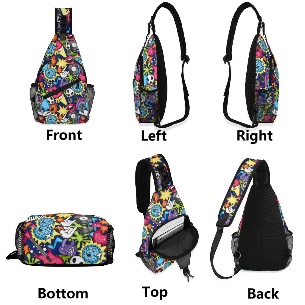 Sticker Music Chest Crossbody Bag with Adjustable Strap Chest Crossbody Bag Music Printed Offshore