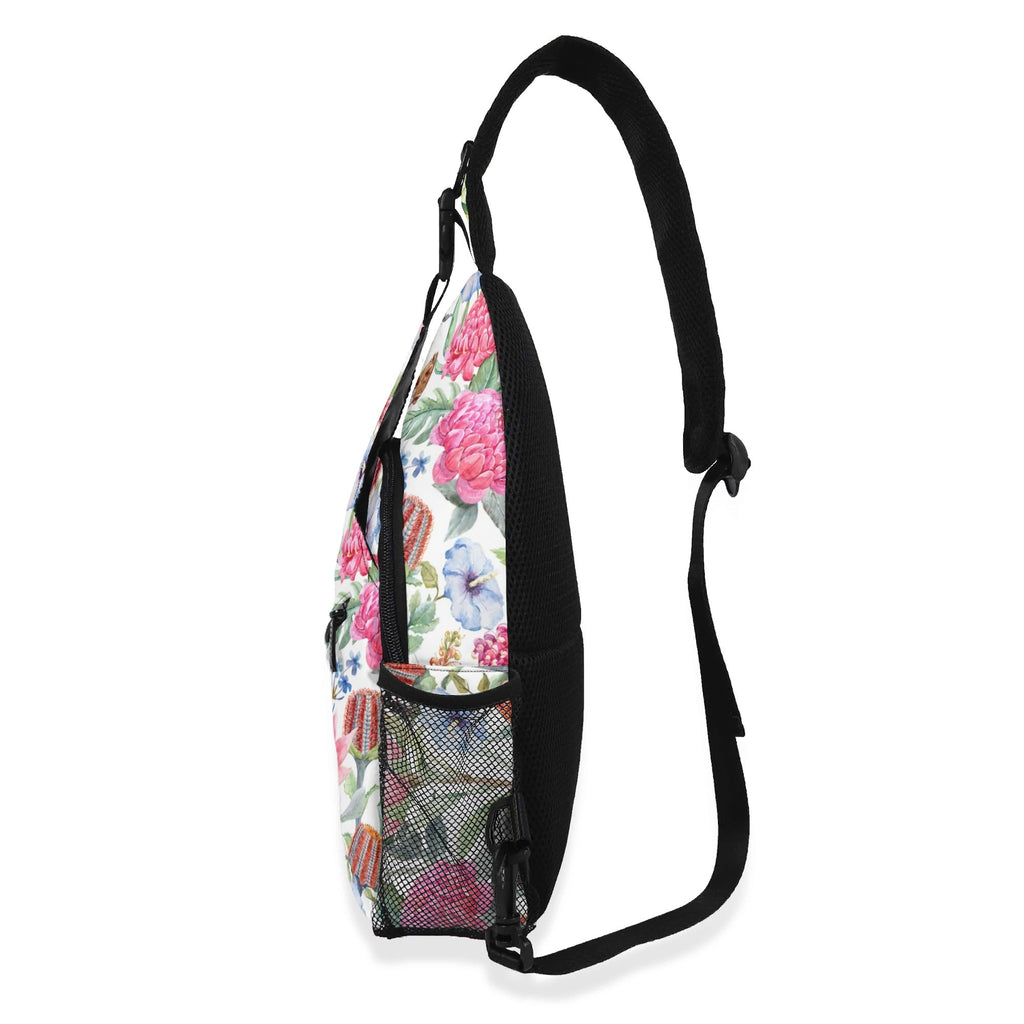 Australian Flowers Chest Crossbody Bag with Adjustable Strap Chest Crossbody Bag Plants Printed Offshore