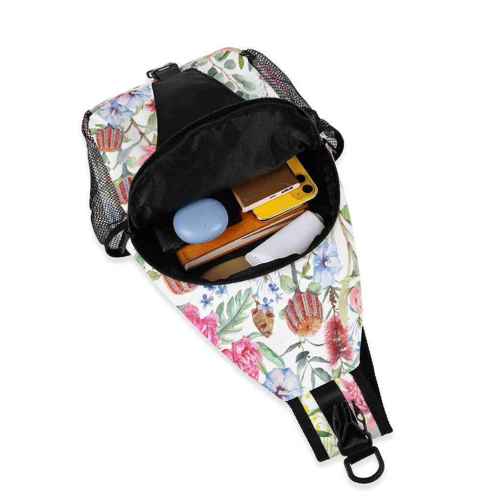 Australian Flowers Chest Crossbody Bag with Adjustable Strap Chest Crossbody Bag Plants Printed Offshore