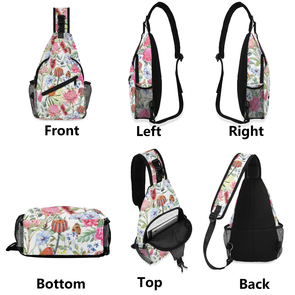 Australian Flowers Chest Crossbody Bag with Adjustable Strap Chest Crossbody Bag Plants Printed Offshore