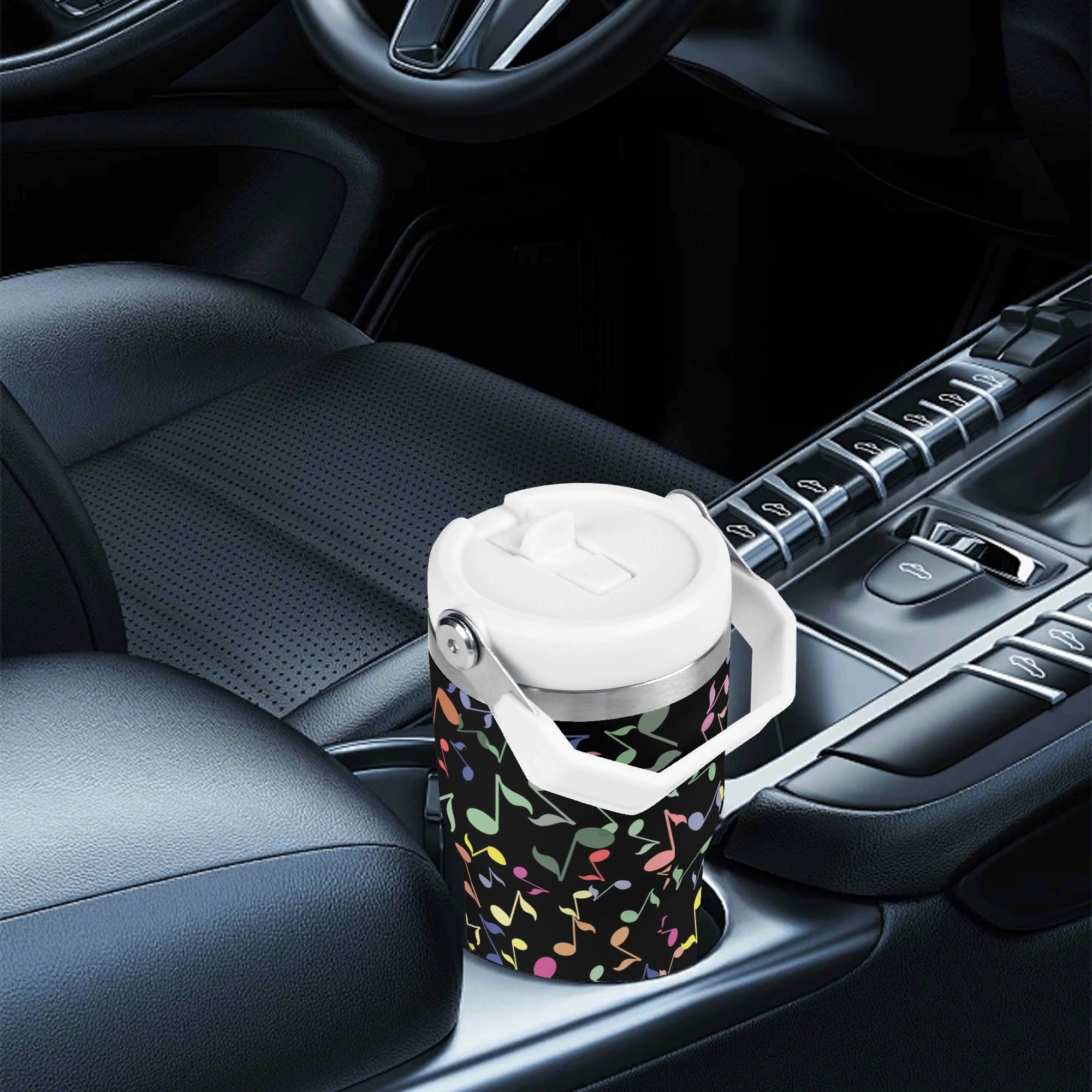 Personalised Colourful Music Notes, Quavers 20oz Stainless Steel Tumbler Screw On Lid With Straw Personalised 20oz Tumbler with Top Handle Music Printed Offshore