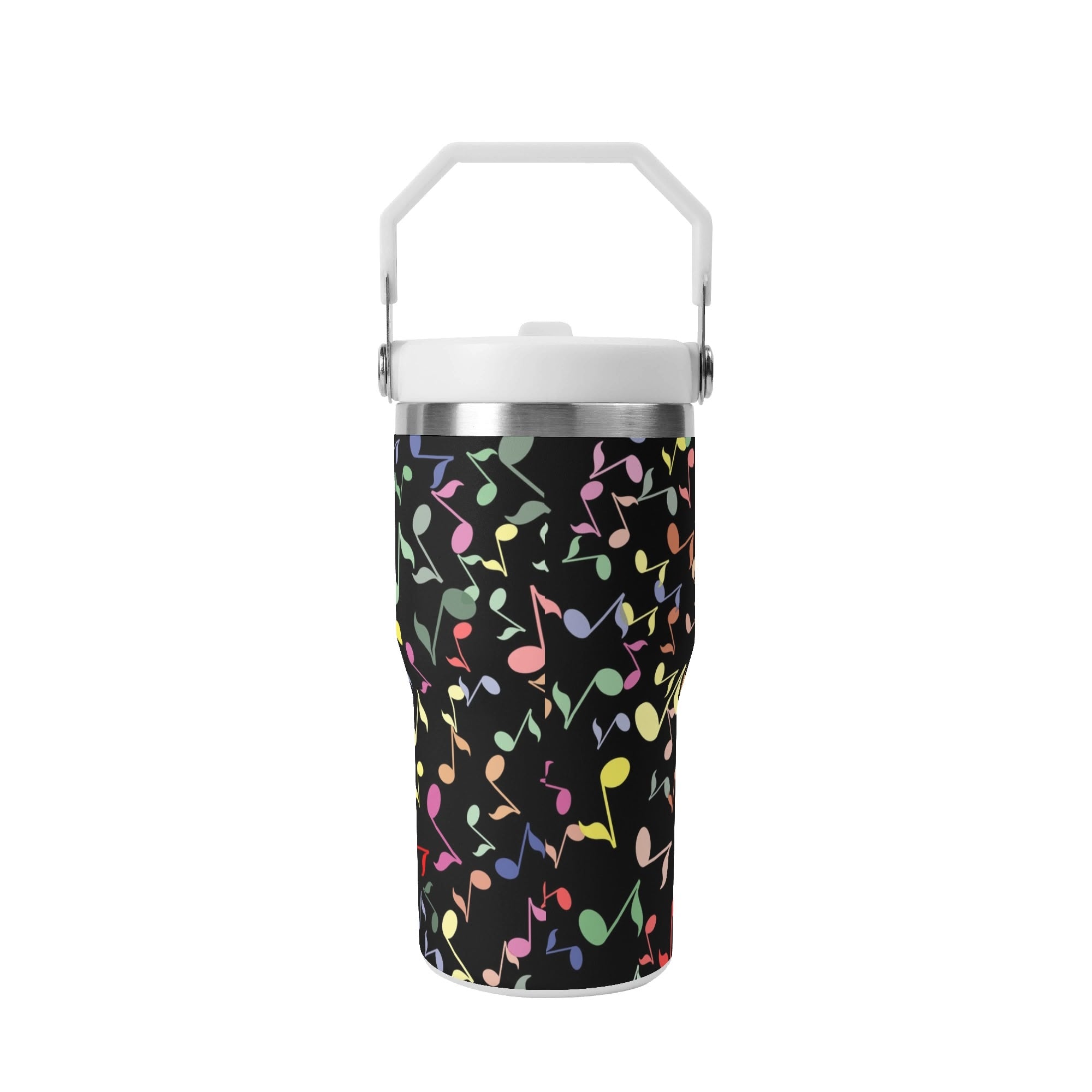 Personalised Colourful Music Notes, Quavers 20oz Stainless Steel Tumbler Screw On Lid With Straw Personalised 20oz Tumbler with Top Handle Music Printed Offshore