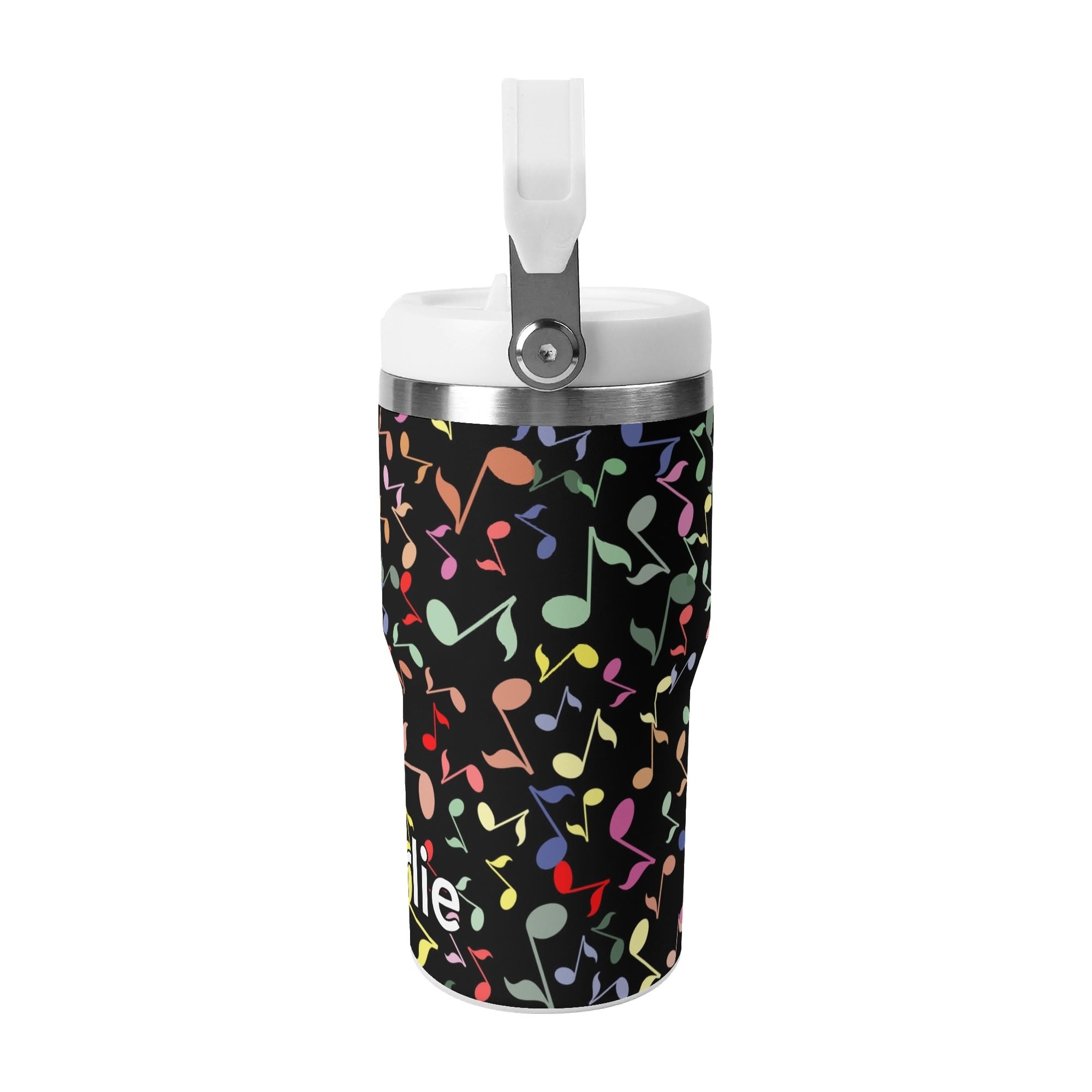 Personalised Colourful Music Notes, Quavers 20oz Stainless Steel Tumbler Screw On Lid With Straw Personalised 20oz Tumbler with Top Handle Music Printed Offshore