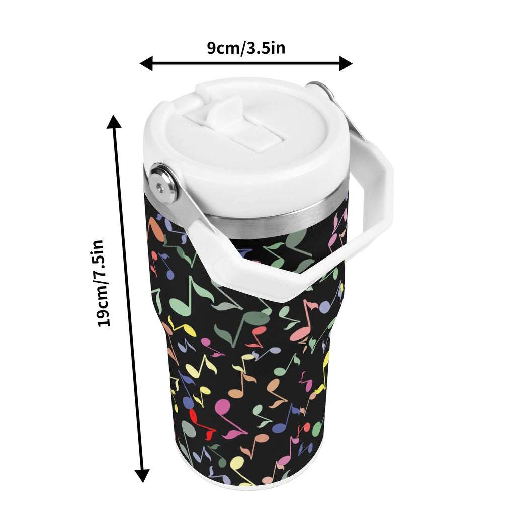 Personalised Colourful Music Notes, Quavers 20oz Stainless Steel Tumbler Screw On Lid With Straw Personalised 20oz Tumbler with Top Handle Music Printed Offshore