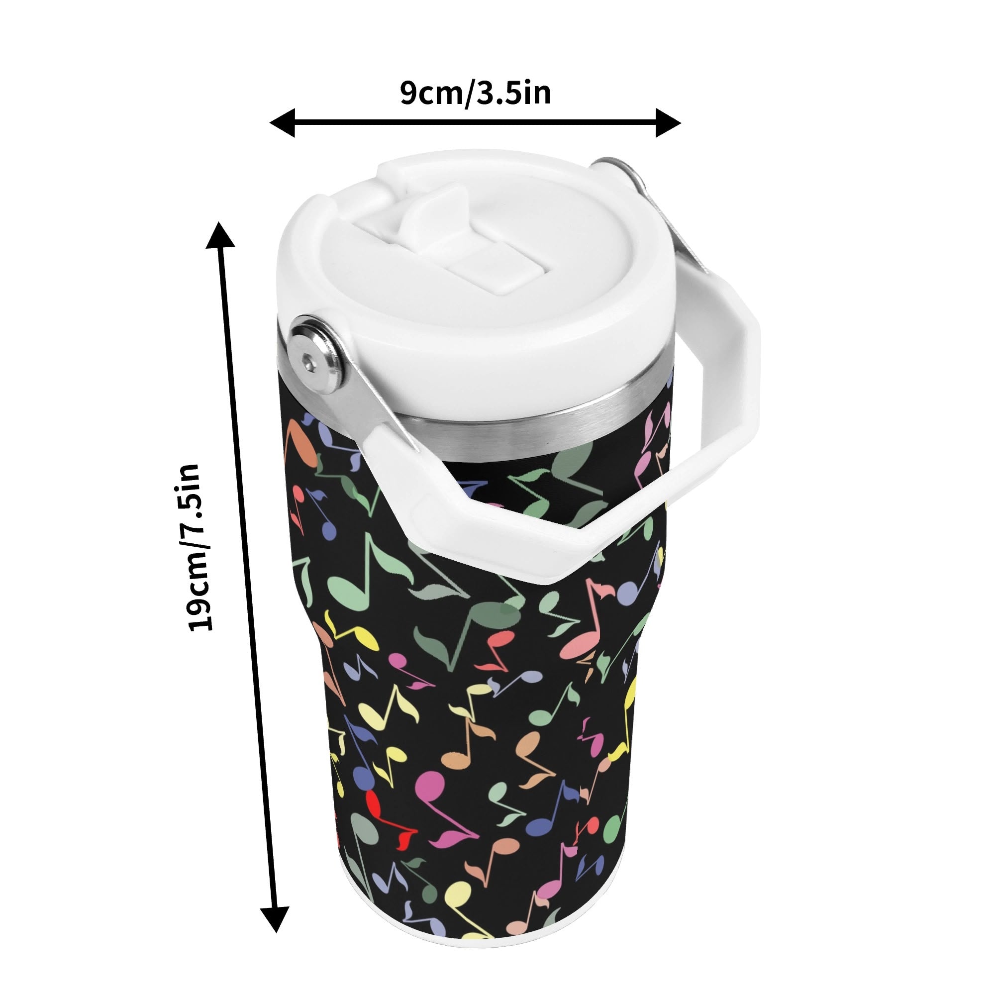 Personalised Colourful Music Notes, Quavers 20oz Stainless Steel Tumbler Screw On Lid With Straw Personalised 20oz Tumbler with Top Handle Music Printed Offshore