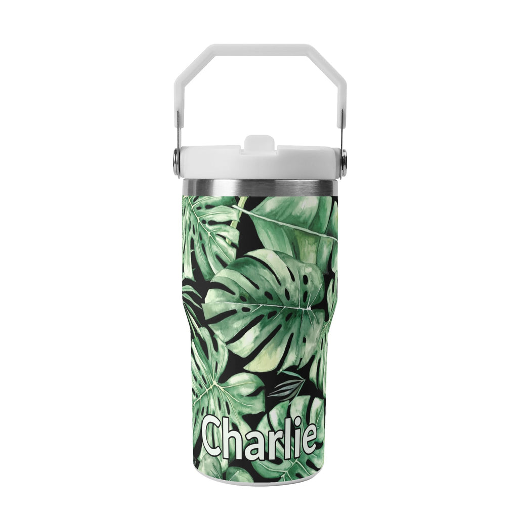 Personalised Jungle Leaves 20oz Stainless Steel Tumbler Screw On Lid With Straw Default Title Personalised 20oz Tumbler with Top Handle Plants Printed Offshore