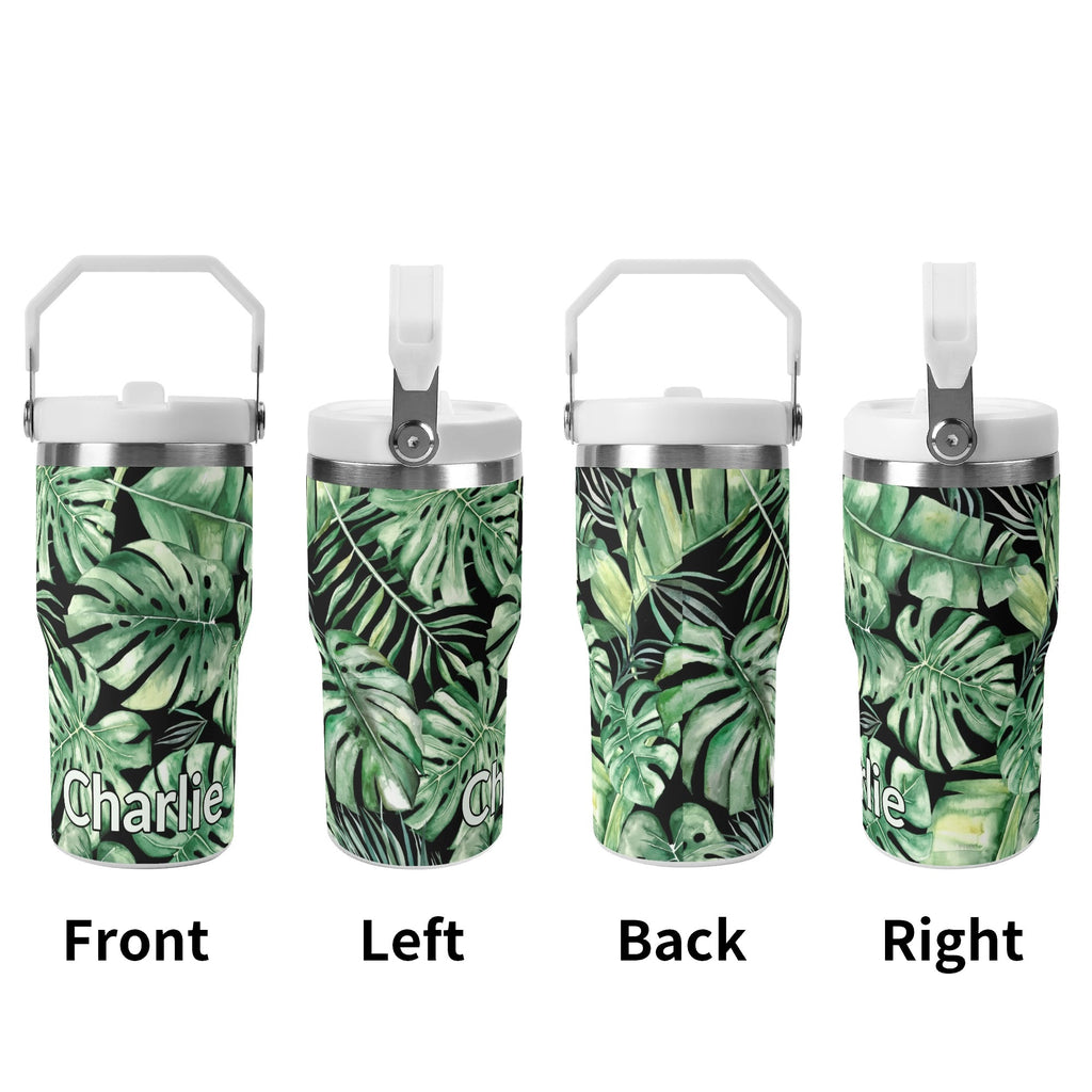 Personalised Jungle Leaves 20oz Stainless Steel Tumbler Screw On Lid With Straw Personalised 20oz Tumbler with Top Handle Plants Printed Offshore