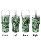 Personalised Jungle Leaves 20oz Stainless Steel Tumbler Screw On Lid With Straw Personalised 20oz Tumbler with Top Handle Plants Printed Offshore