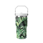 Personalised Jungle Leaves 20oz Stainless Steel Tumbler Screw On Lid With Straw Personalised 20oz Tumbler with Top Handle Plants Printed Offshore