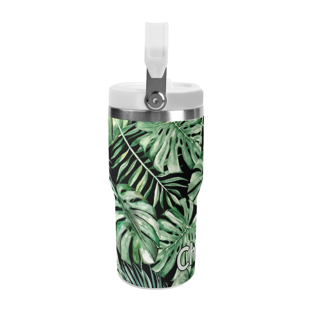 Personalised Jungle Leaves 20oz Stainless Steel Tumbler Screw On Lid With Straw Personalised 20oz Tumbler with Top Handle Plants Printed Offshore