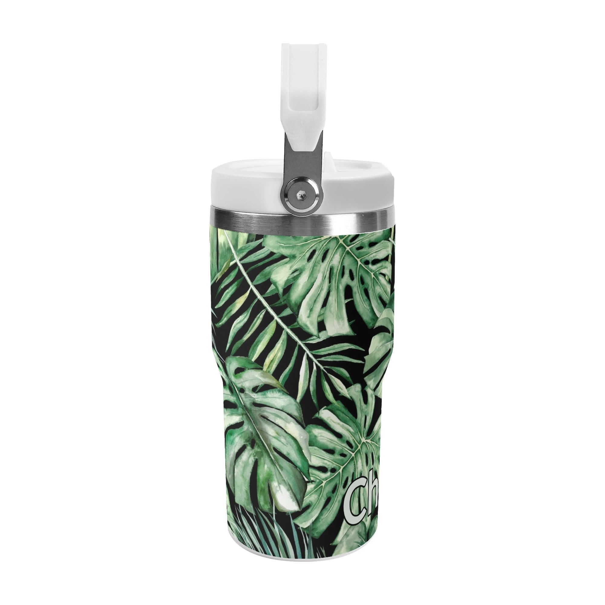 Personalised Jungle Leaves 20oz Stainless Steel Tumbler Screw On Lid With Straw Personalised 20oz Tumbler with Top Handle Plants Printed Offshore