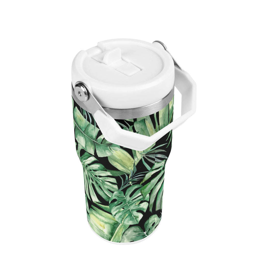 Personalised Jungle Leaves 20oz Stainless Steel Tumbler Screw On Lid With Straw Personalised 20oz Tumbler with Top Handle Plants Printed Offshore