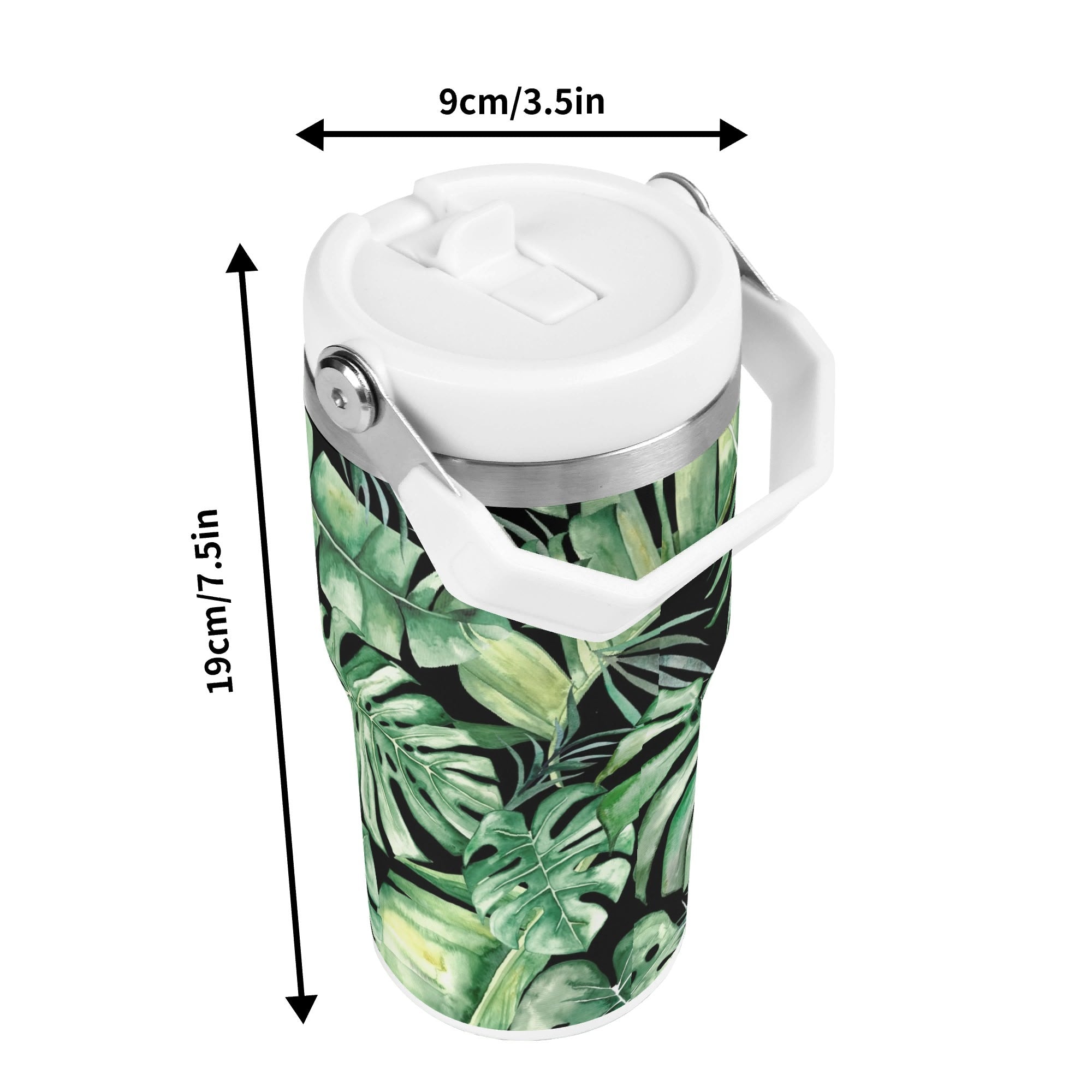Personalised Jungle Leaves 20oz Stainless Steel Tumbler Screw On Lid With Straw Personalised 20oz Tumbler with Top Handle Plants Printed Offshore