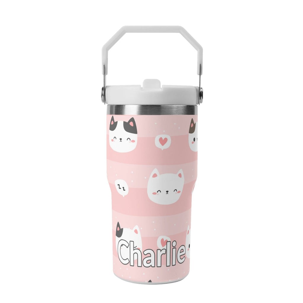 Personalised Pink Cats 20oz Stainless Steel Tumbler Screw On Lid With Straw Default Title Personalised 20oz Tumbler with Top Handle animal Printed Offshore