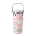 Personalised Pink Cats 20oz Stainless Steel Tumbler Screw On Lid With Straw Default Title Personalised 20oz Tumbler with Top Handle animal Printed Offshore