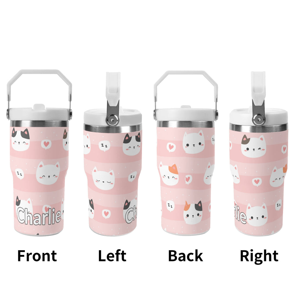 Personalised Pink Cats 20oz Stainless Steel Tumbler Screw On Lid With Straw Personalised 20oz Tumbler with Top Handle animal Printed Offshore