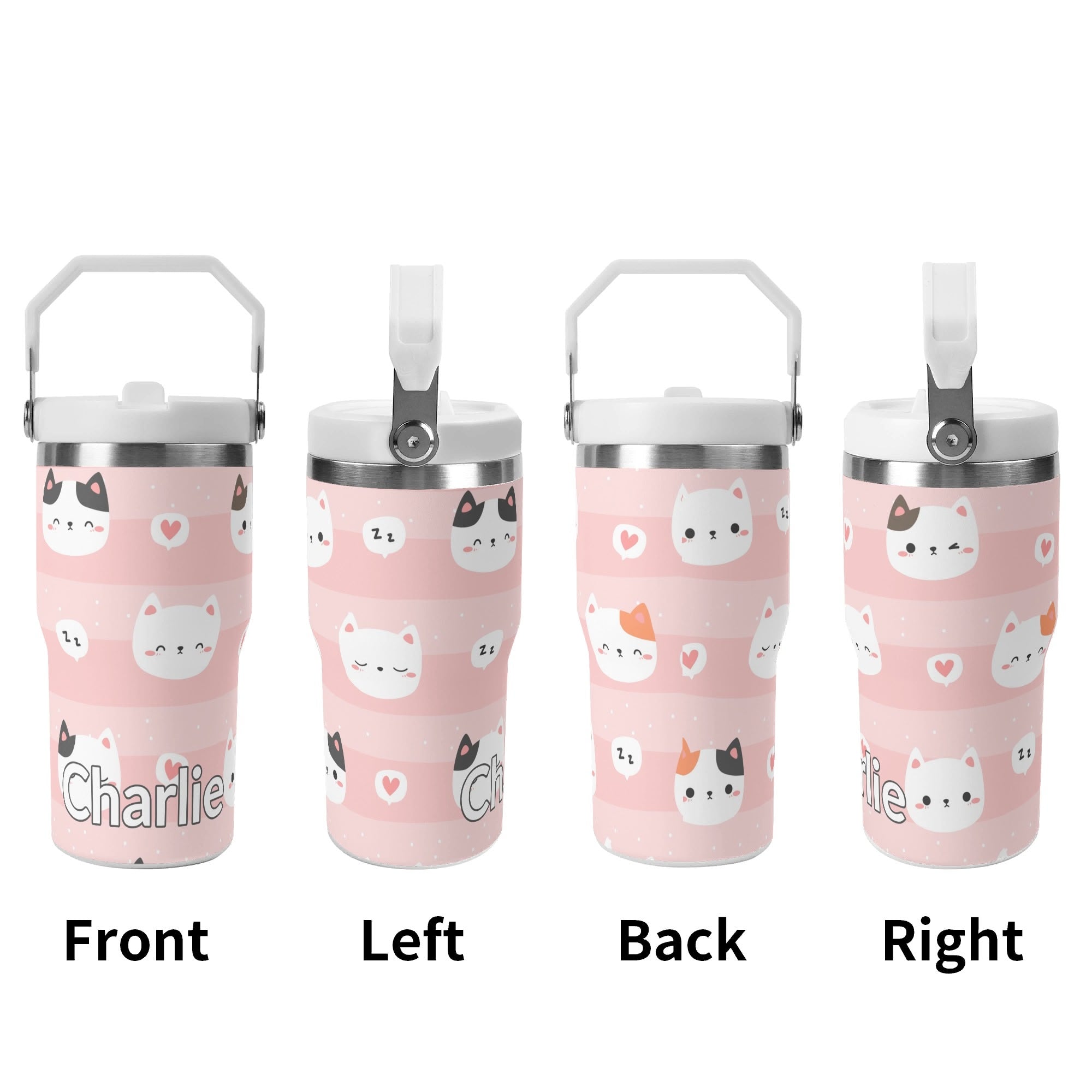 Personalised Pink Cats 20oz Stainless Steel Tumbler Screw On Lid With Straw Personalised 20oz Tumbler with Top Handle animal Printed Offshore
