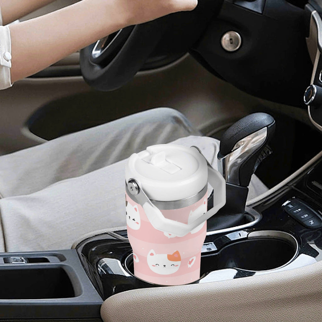 Personalised Pink Cats 20oz Stainless Steel Tumbler Screw On Lid With Straw Personalised 20oz Tumbler with Top Handle animal Printed Offshore