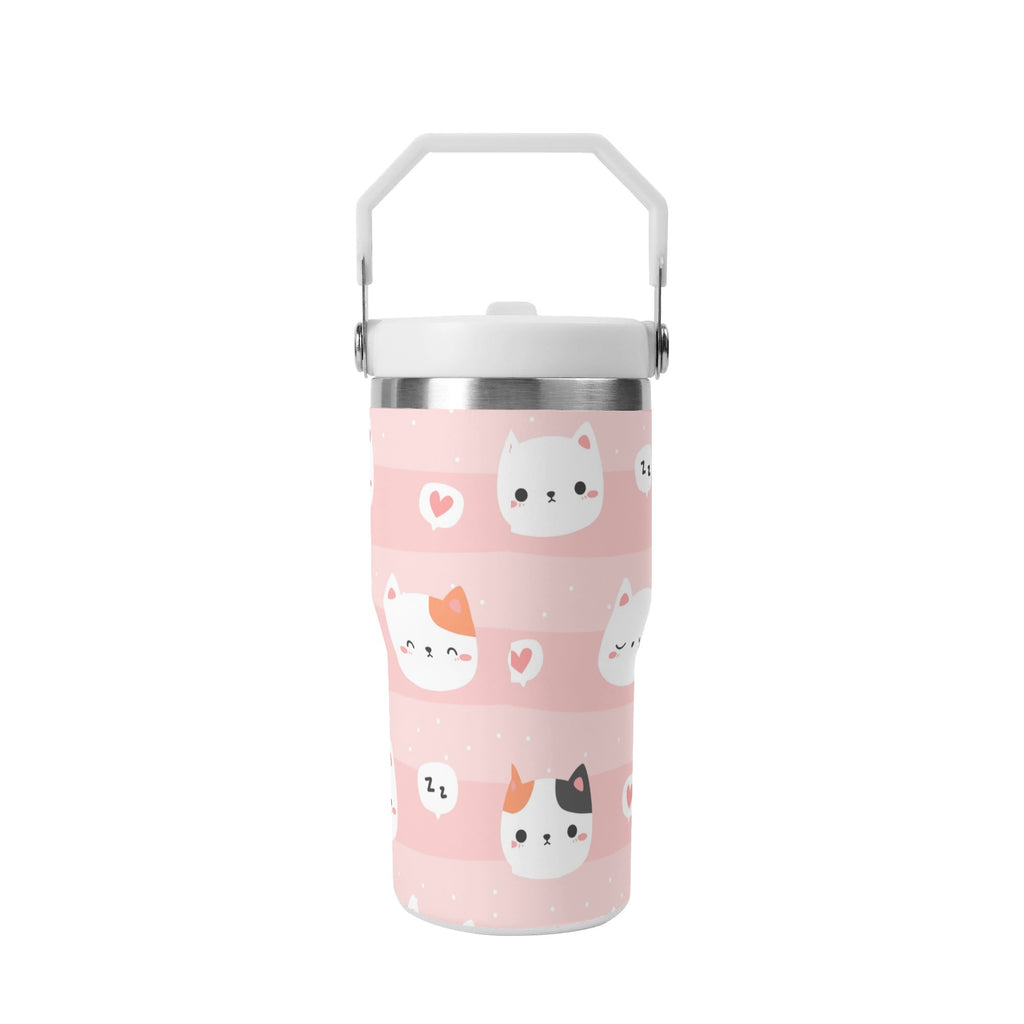 Personalised Pink Cats 20oz Stainless Steel Tumbler Screw On Lid With Straw Personalised 20oz Tumbler with Top Handle animal Printed Offshore