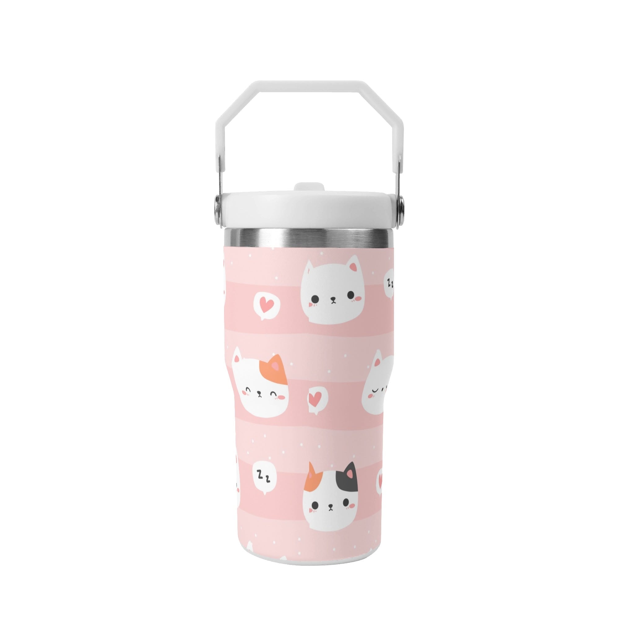 Personalised Pink Cats 20oz Stainless Steel Tumbler Screw On Lid With Straw Personalised 20oz Tumbler with Top Handle animal Printed Offshore