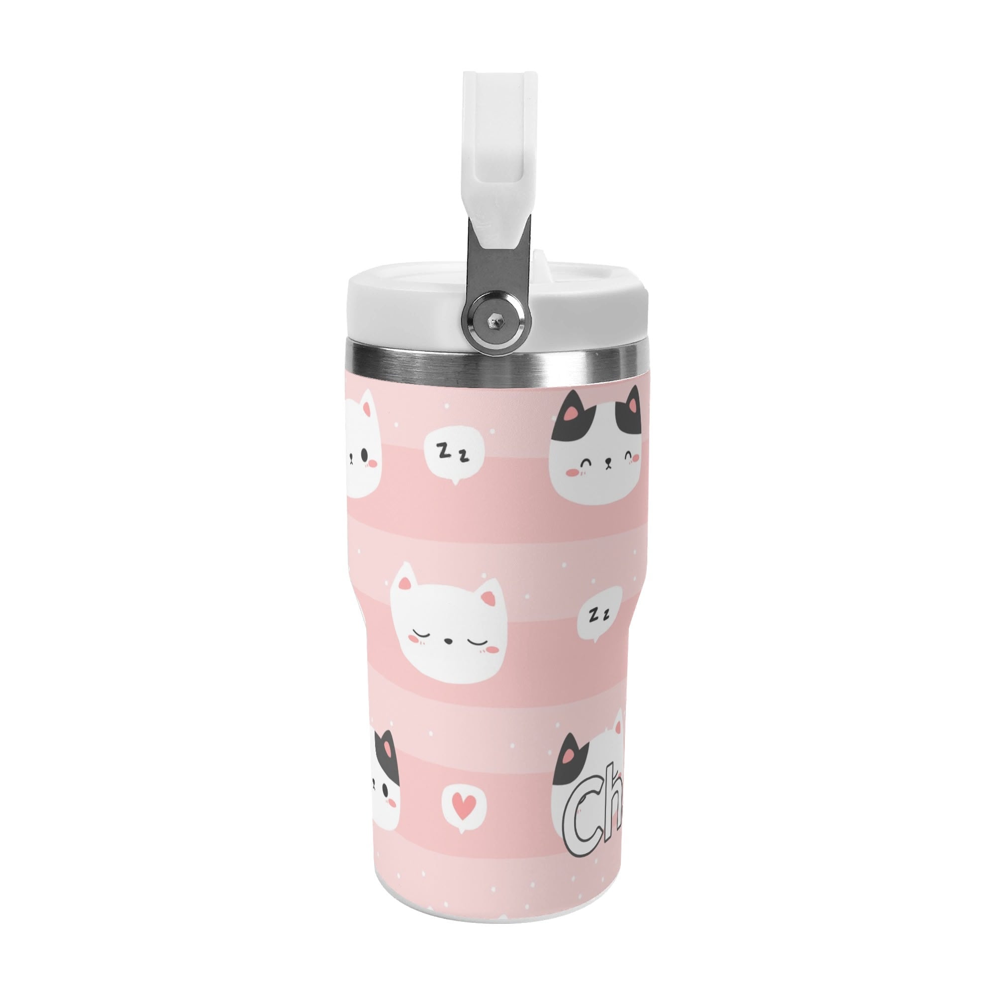 Personalised Pink Cats 20oz Stainless Steel Tumbler Screw On Lid With Straw Personalised 20oz Tumbler with Top Handle animal Printed Offshore