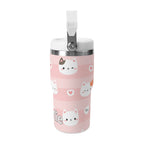 Personalised Pink Cats 20oz Stainless Steel Tumbler Screw On Lid With Straw Personalised 20oz Tumbler with Top Handle animal Printed Offshore