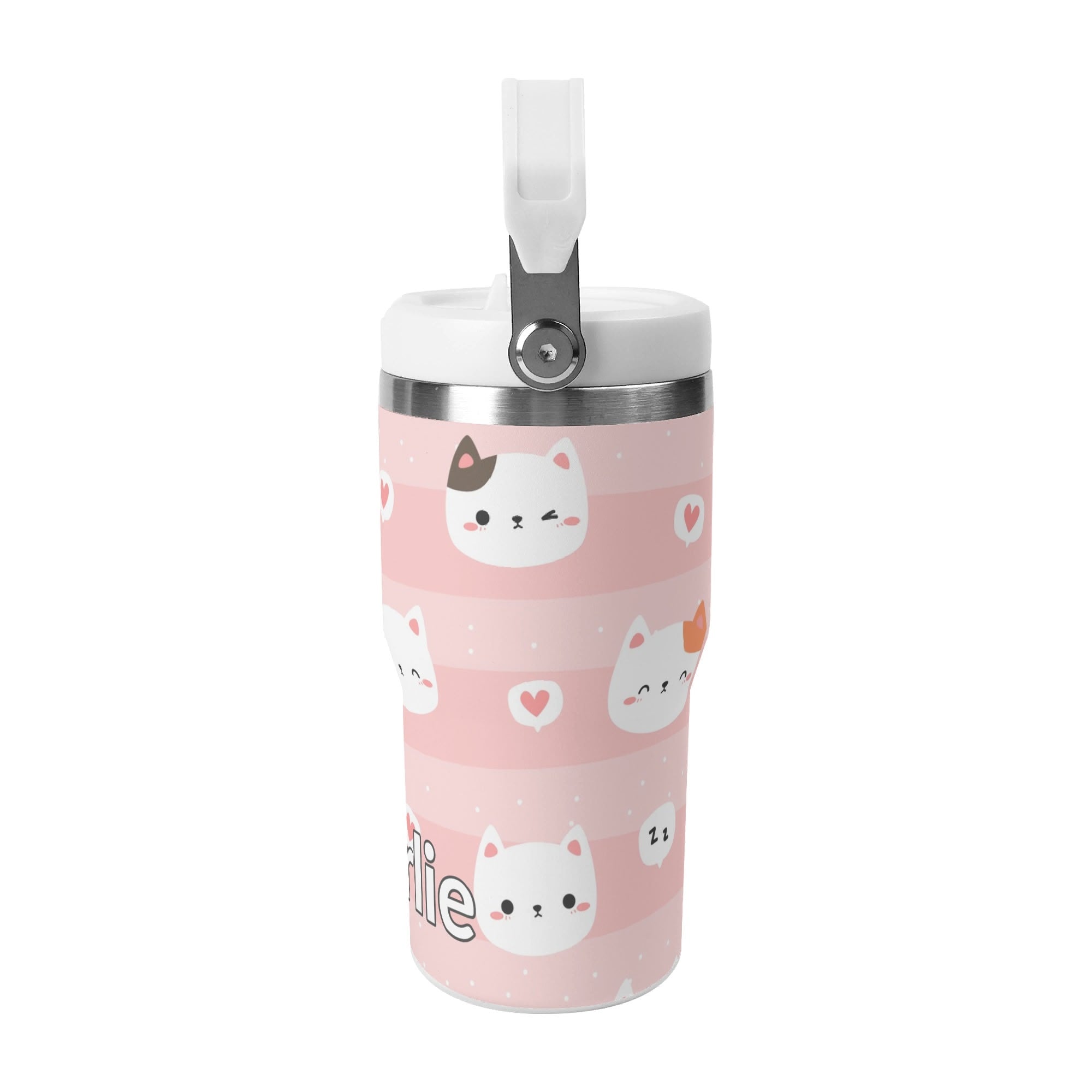 Personalised Pink Cats 20oz Stainless Steel Tumbler Screw On Lid With Straw Personalised 20oz Tumbler with Top Handle animal Printed Offshore