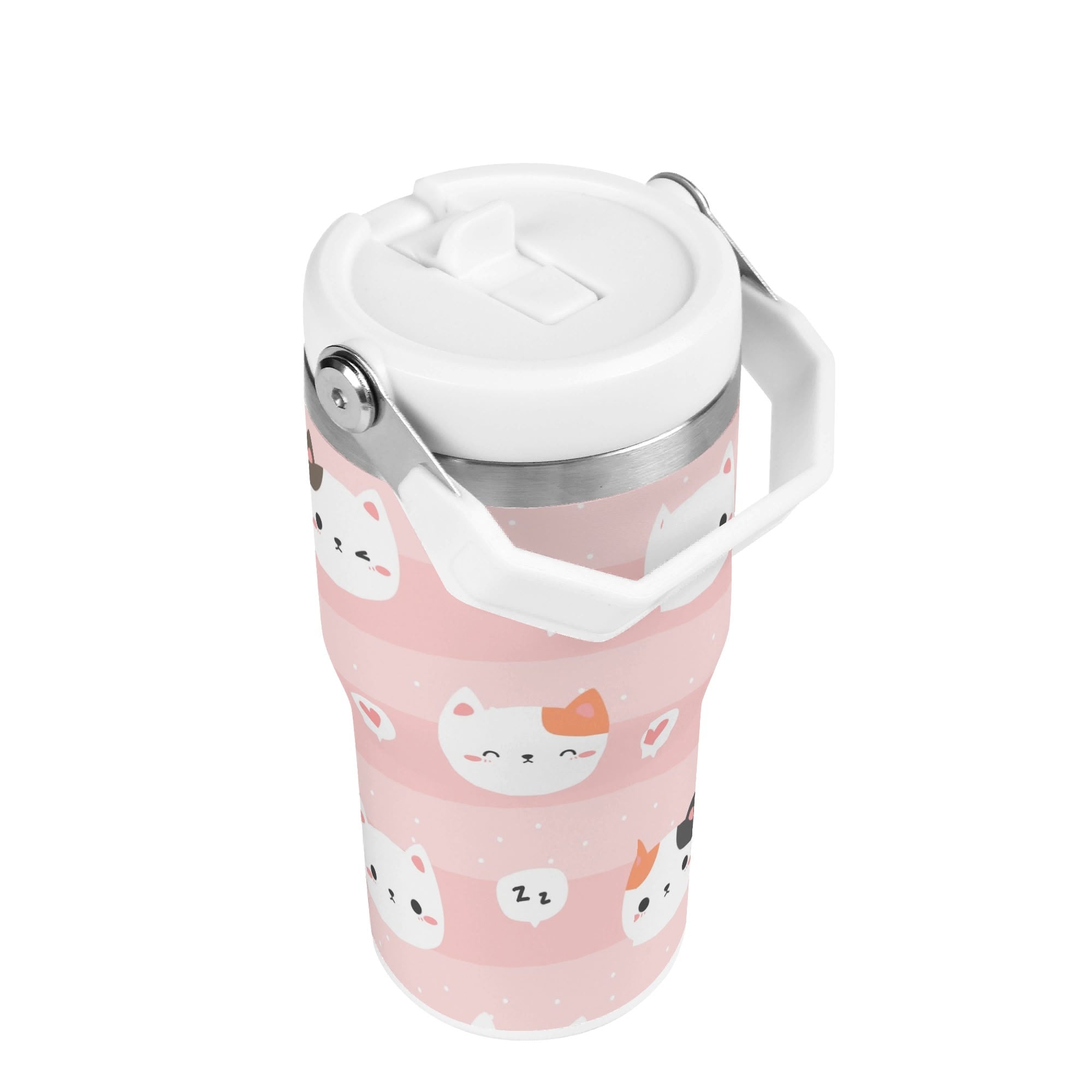 Personalised Pink Cats 20oz Stainless Steel Tumbler Screw On Lid With Straw Personalised 20oz Tumbler with Top Handle animal Printed Offshore