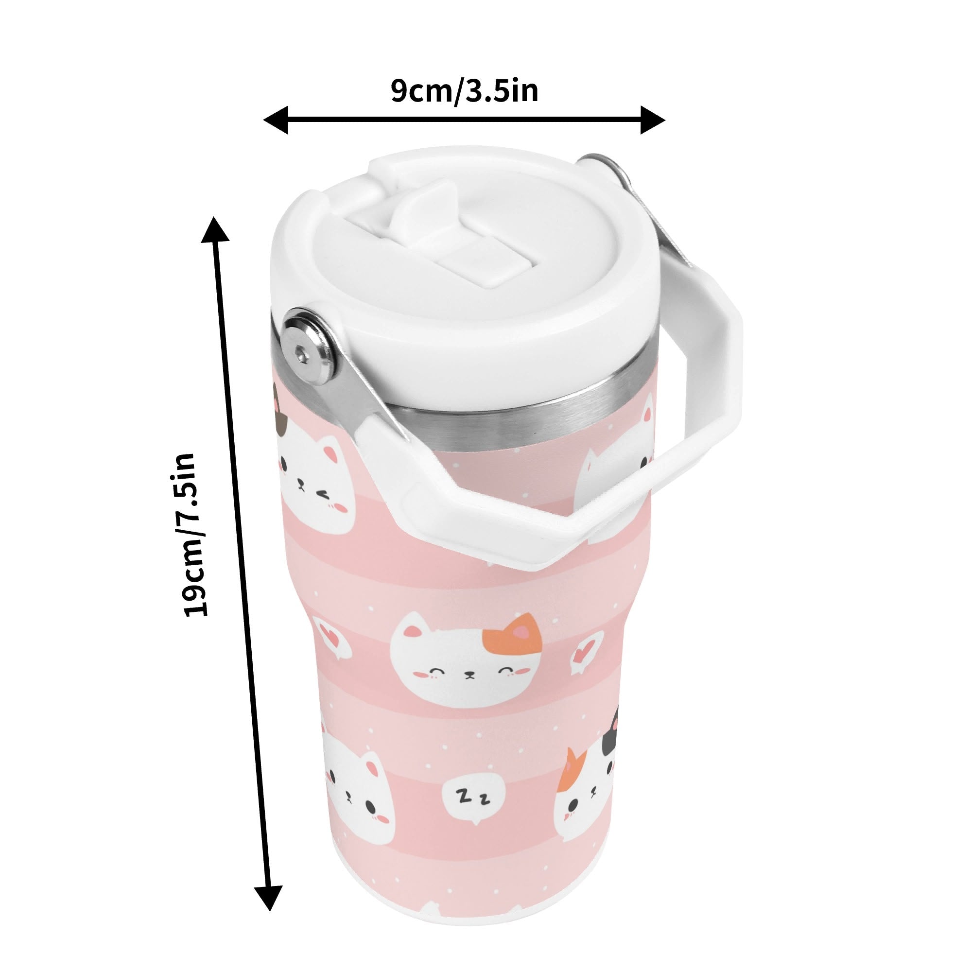 Personalised Pink Cats 20oz Stainless Steel Tumbler Screw On Lid With Straw Personalised 20oz Tumbler with Top Handle animal Printed Offshore