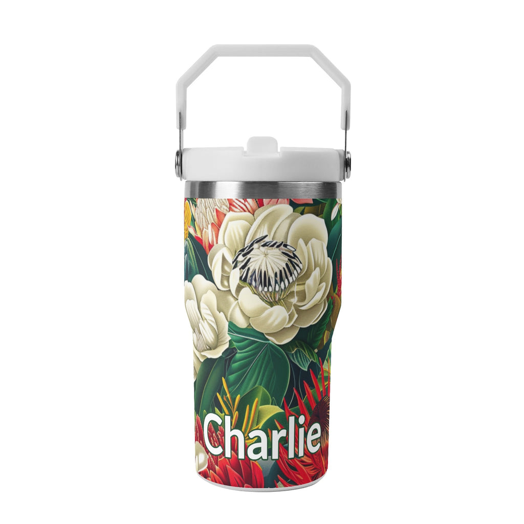 Personalised Native Australian Flowers 20oz Stainless Steel Tumbler Screw On Lid With Straw Default Title Personalised 20oz Tumbler with Top Handle Plants Printed Offshore