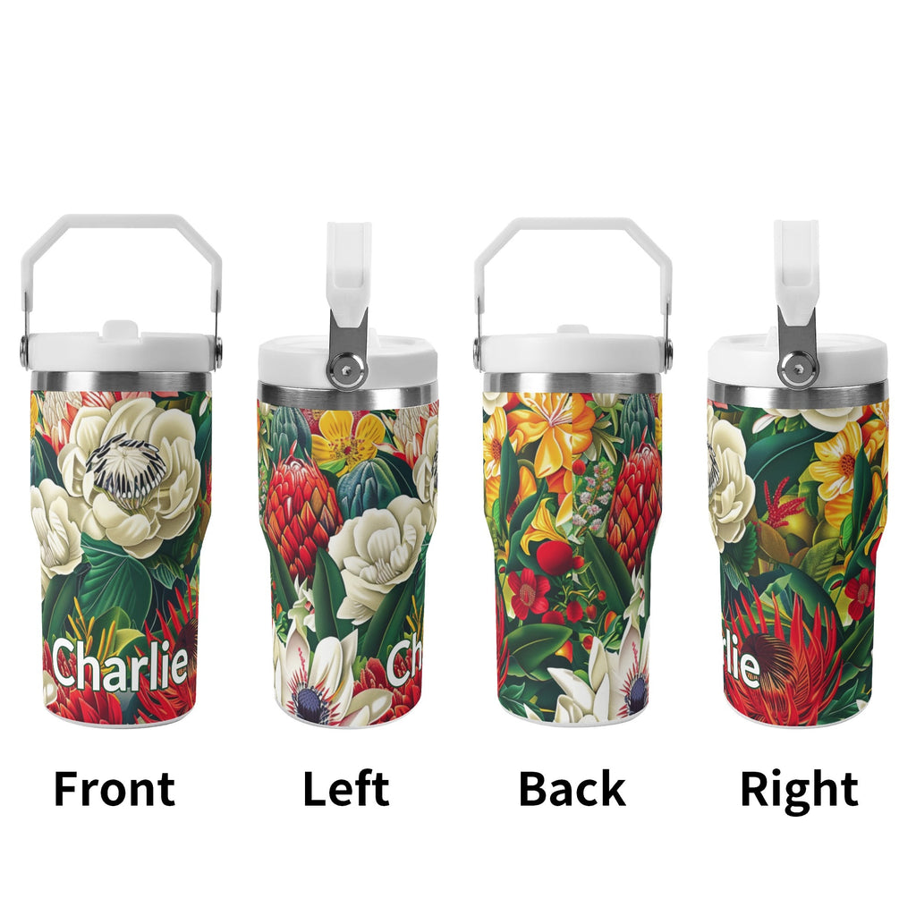 Personalised Native Australian Flowers 20oz Stainless Steel Tumbler Screw On Lid With Straw Personalised 20oz Tumbler with Top Handle Plants Printed Offshore