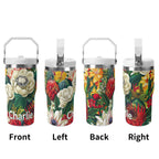 Personalised Native Australian Flowers 20oz Stainless Steel Tumbler Screw On Lid With Straw Personalised 20oz Tumbler with Top Handle Plants Printed Offshore