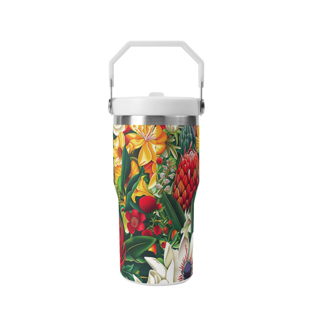 Personalised Native Australian Flowers 20oz Stainless Steel Tumbler Screw On Lid With Straw Personalised 20oz Tumbler with Top Handle Plants Printed Offshore